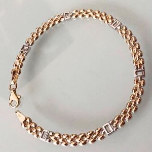 Pulsera de Oro 10K con Zirconia y Detalles en Oro Blanco