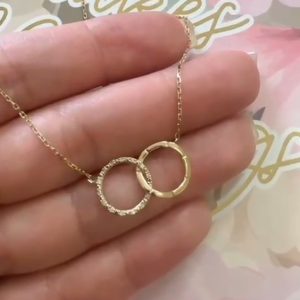 cadena de 2 aros y diamnates 14kt