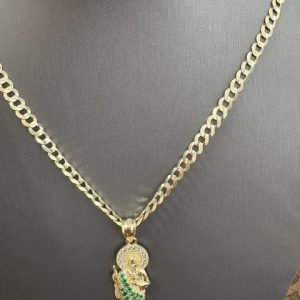 cadena 4 de ancho por 22 largo y dije de sanjudas 10kt