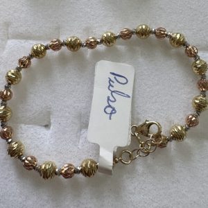 pulsera de balines 3 oro  size 7 -7 y medio 10kt